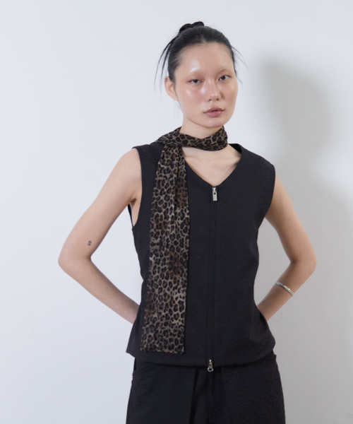 flower jacquard belted vest_woman (black)