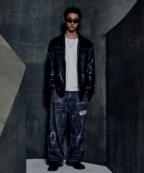 PRINTED DOUBLE KNEE PANTS - BLACK