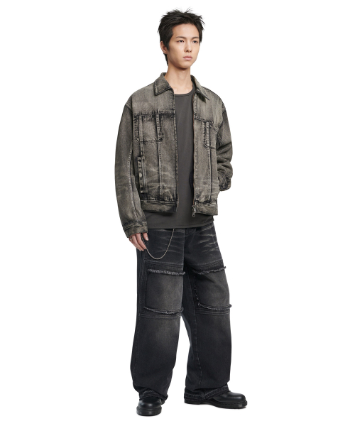 WASHED DENIM TRUCKER JACKET - WASHED BLACK