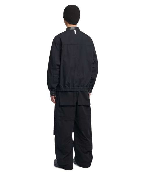 VINTAGE LEATHER COLLAR WORK JACKET - WASHED BLACK