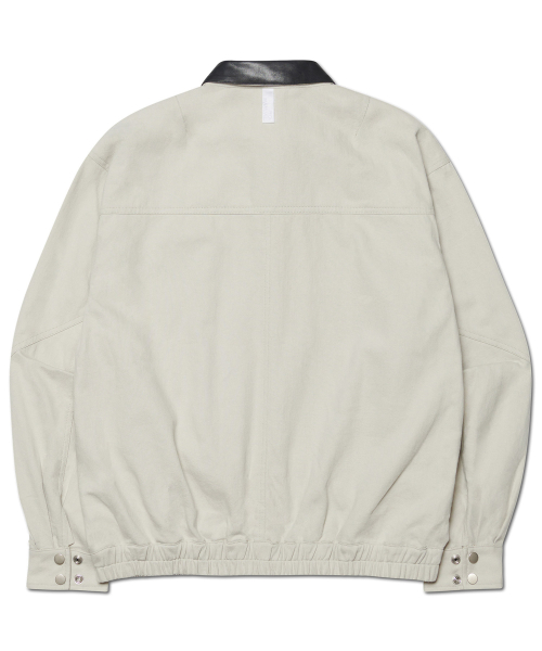 VINTAGE LEATHER COLLAR WORK JACKET - OFF WHITE