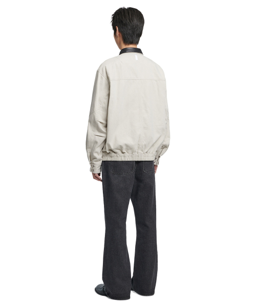 VINTAGE LEATHER COLLAR WORK JACKET - OFF WHITE