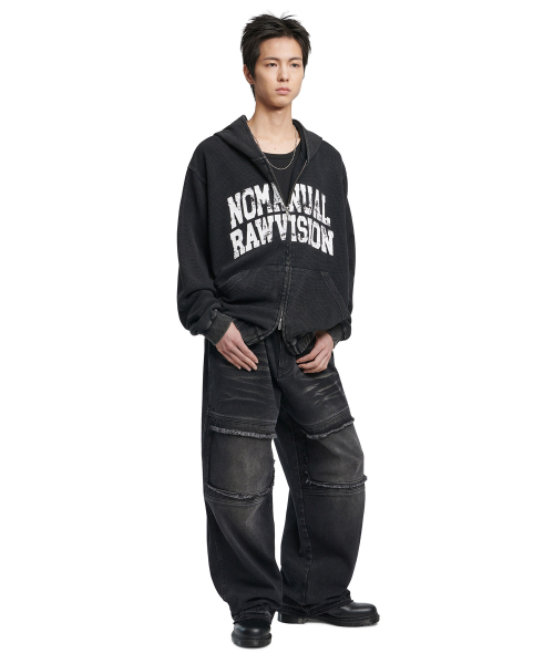VINTAGE WAFFLE HOODED ZIP-UP - WASHED BLACK