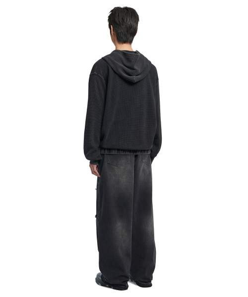 VINTAGE WAFFLE HOODED ZIP-UP - WASHED BLACK