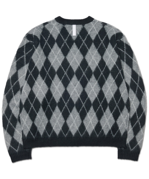 ARGYLE HAIRY CARDIGAN - GRAY