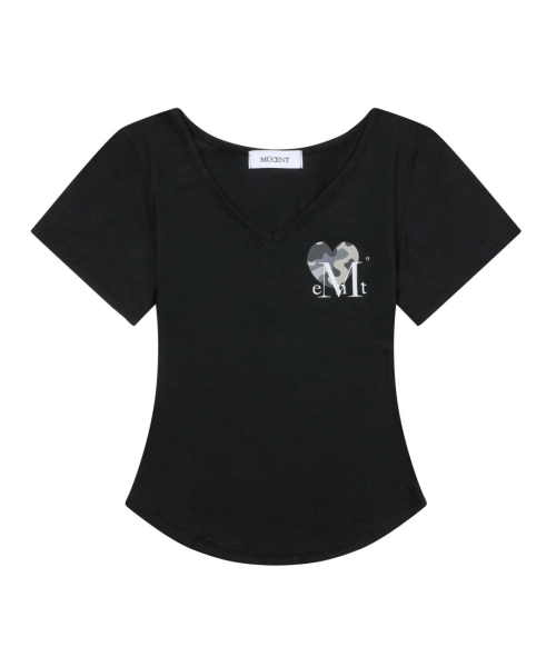 Футболка V-neck с принтом камо-сердечко (3 цвета)