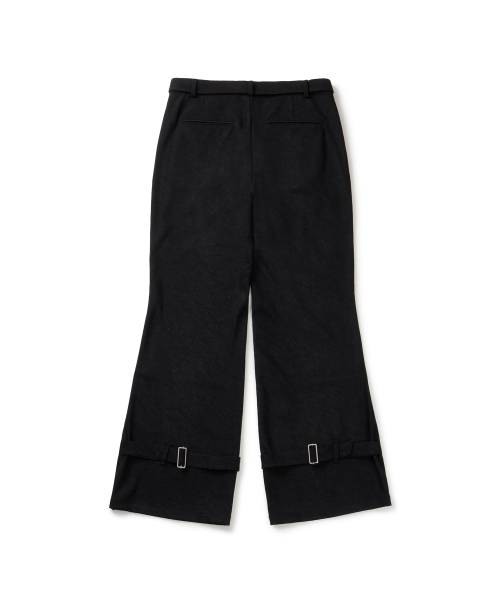 belted stained flare pants (black)