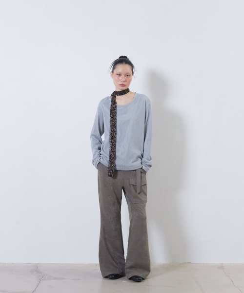 belted stained flare pants (taupe)