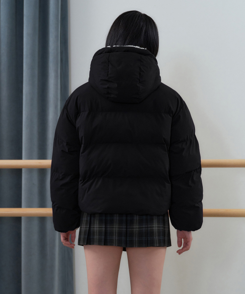 Женский двусторонний пуховик-флис с капюшоном (Black/Cream)