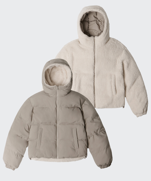 Женский двусторонний пуховик-флис с капюшоном [Dusty Beige/Cream]