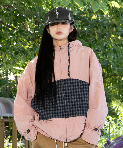 Ветровка из рипстопа WXJ029 Hinata в клетку (VINTAGE PINK)