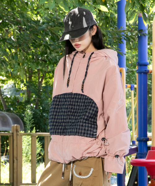 Ветровка из рипстопа WXJ029 Hinata в клетку (VINTAGE PINK)