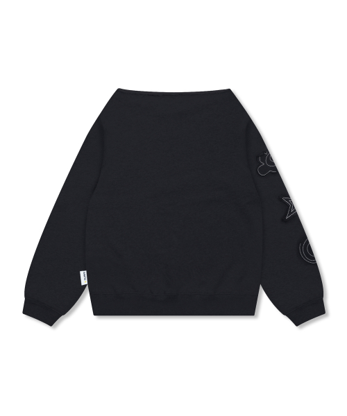 Свитшот на одно плечо WXT067 с аппликацией (BLACK)
