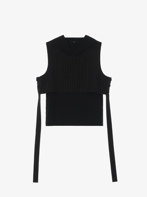 LAYERED HOODIE VEST_TR BLACK