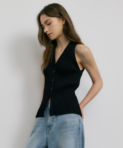 HALTER RIBBED KNIT VEST_2COLOR