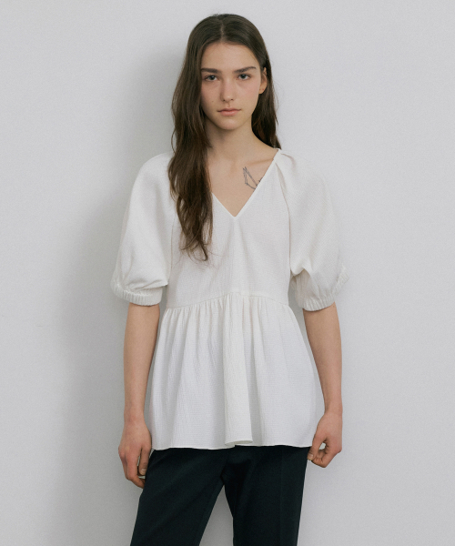 SEERSUCKER VOLUME BLOUSE_WHITE