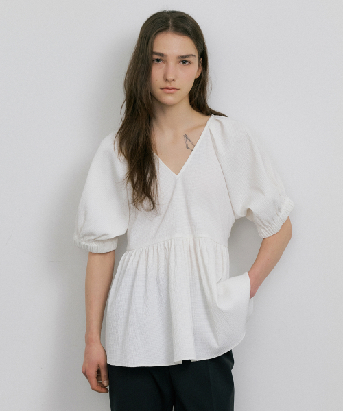 SEERSUCKER VOLUME BLOUSE_WHITE