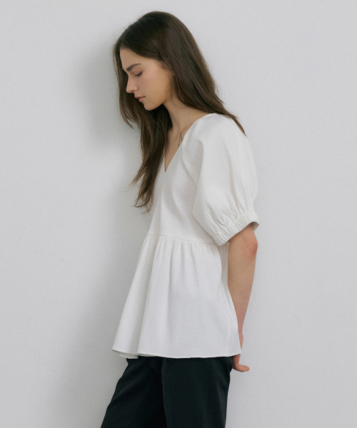 SEERSUCKER VOLUME BLOUSE_WHITE