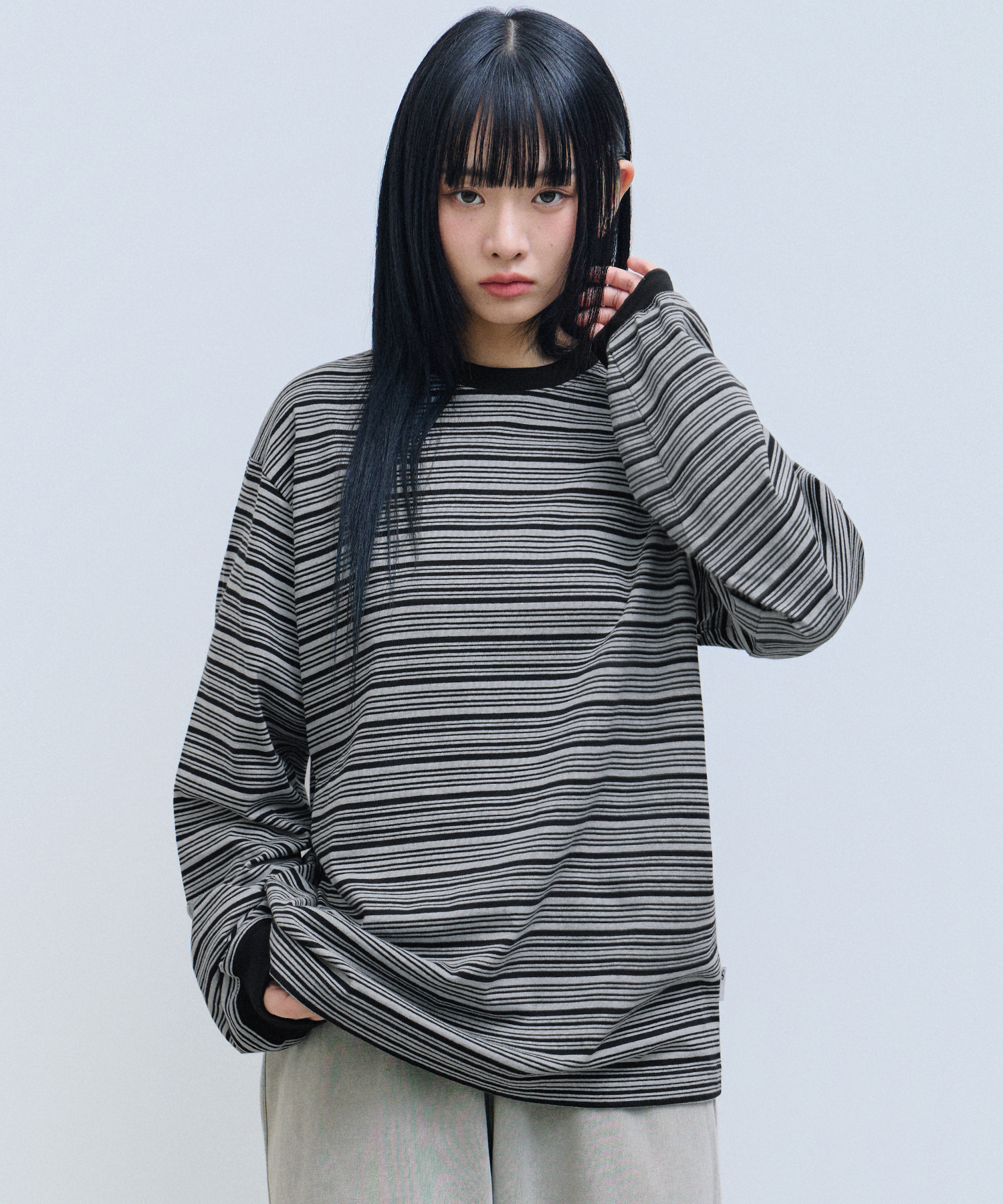 Multi Stripe Long Sleeve-Black