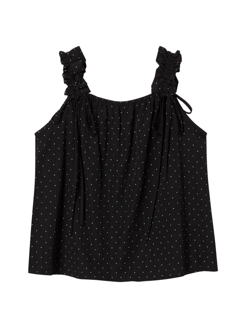 Dot Crunch Ribbon Sleeveless Top [Black]