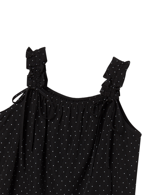 Dot Crunch Ribbon Sleeveless Top [Black]