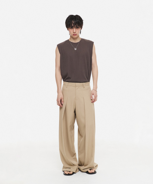 Летние плиссированные широкие слаксы Beige