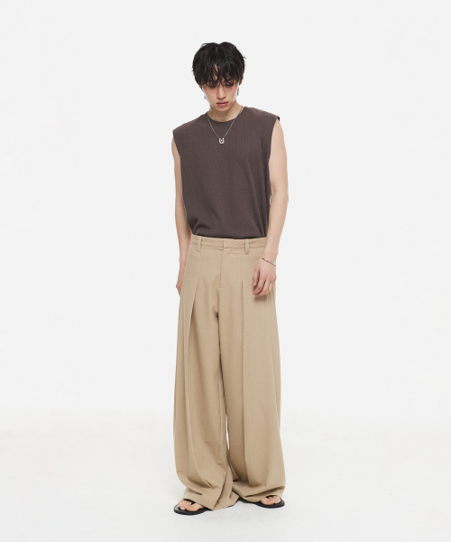 Летние плиссированные широкие слаксы Beige