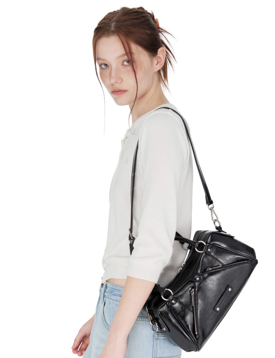MUSINSA | SUNBURN PROJECT Faux Leather Mini M.O.S Bag, BLACK
