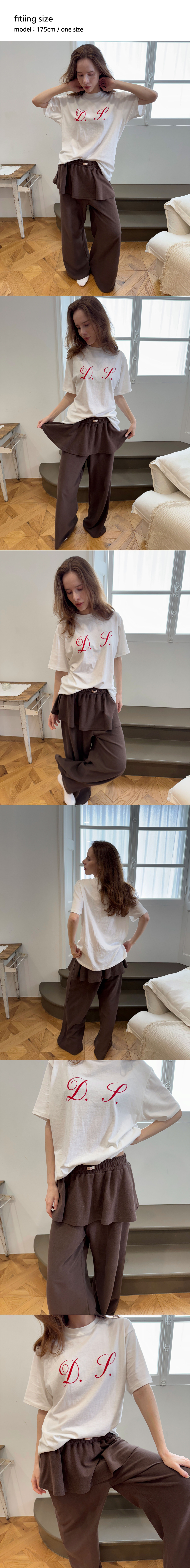 레이어드 스커트 팬츠 브라운 모델 사진