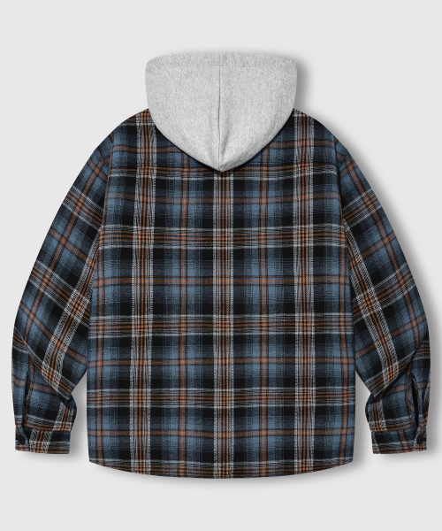 оверсайз FLANNEL карман клетка HOODED куртка [INDIE BLUE]