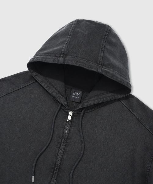VINTAGE пигмент 2WAY оверсайз капюшон ZIP-UP [CHARCOAL]
