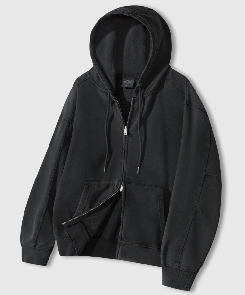 VINTAGE пигмент 2WAY оверсайз капюшон ZIP-UP [CHARCOAL]
