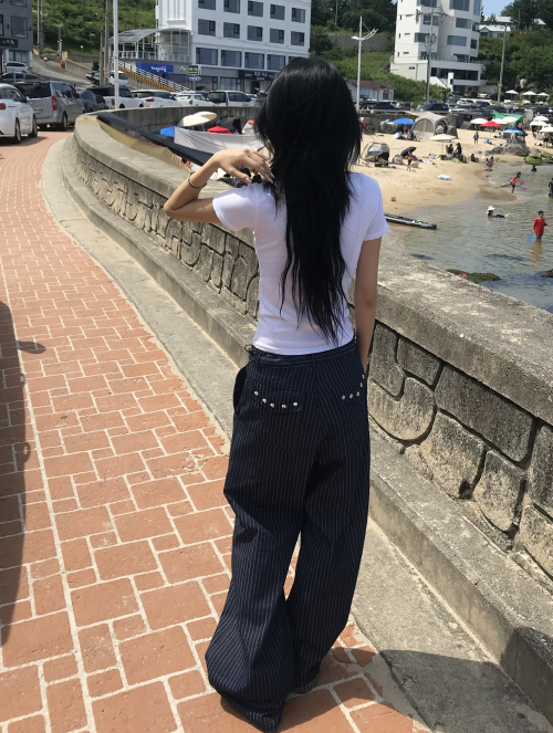 хлопок свободный Denim брюки in полоска