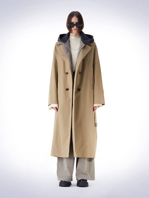 DETACHABLE HOODY TRENCH COAT бежевый