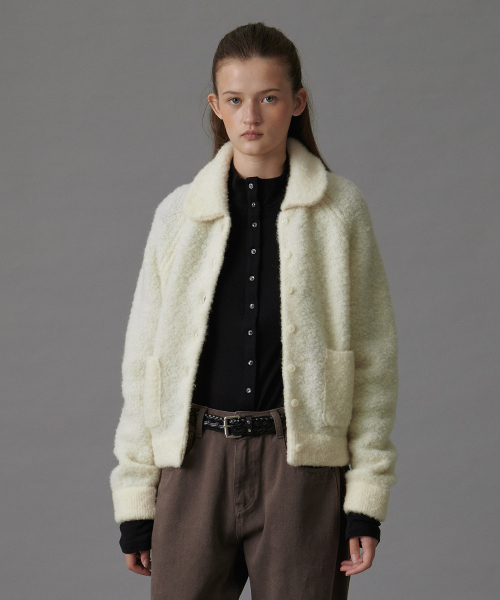 BOUCLE COLLAR KNIT JACKET CREAM