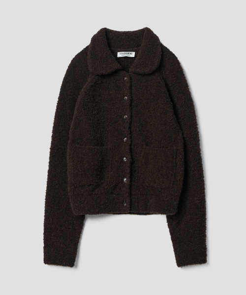 BOUCLE COLLAR KNIT JACKET BROWN