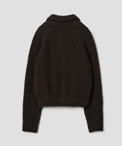 BOUCLE COLLAR KNIT JACKET BROWN