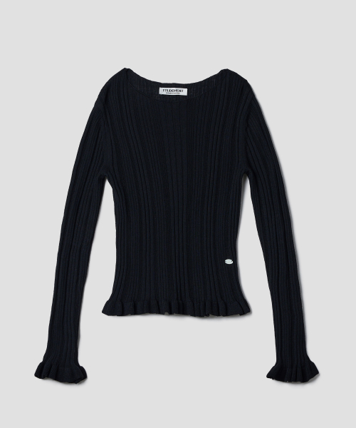 Трикотажный топ с вырезом лодочкой BOATNECK RIB KNIT_BLACK