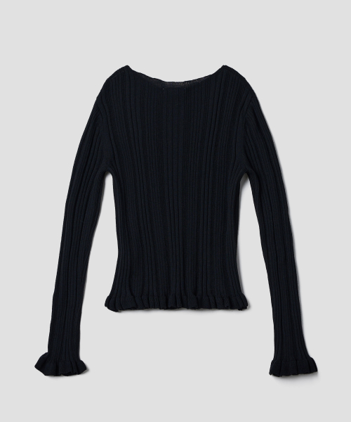 Трикотажный топ с вырезом лодочкой BOATNECK RIB KNIT_BLACK