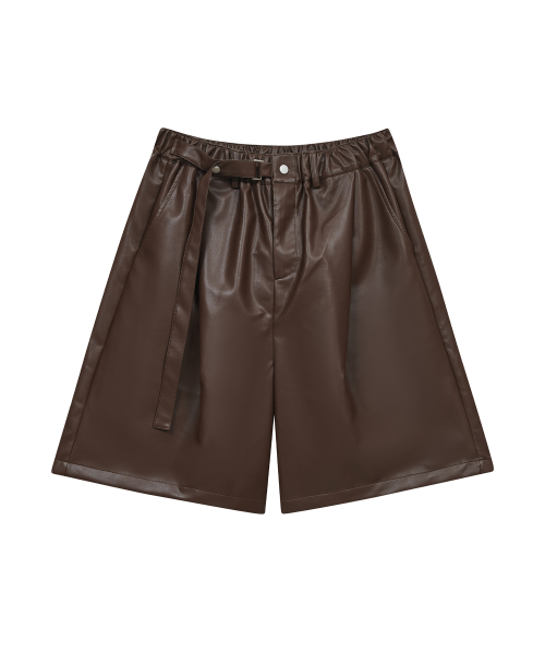 Кожаные шорты бермуды 87-STAN234 с ремнем Brown