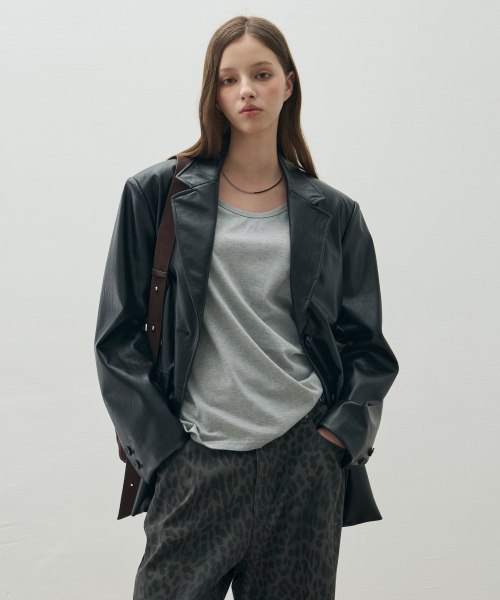 Оверсайз блейзер Urban из кожи [BLACK]