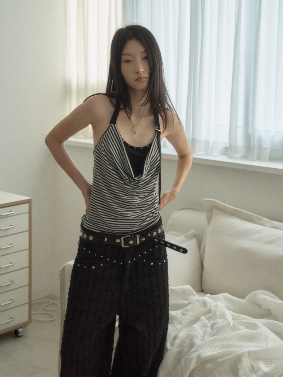 STRIPE LAYERED HALTERNECK / BLACK | ファッション通販サイト NUGU