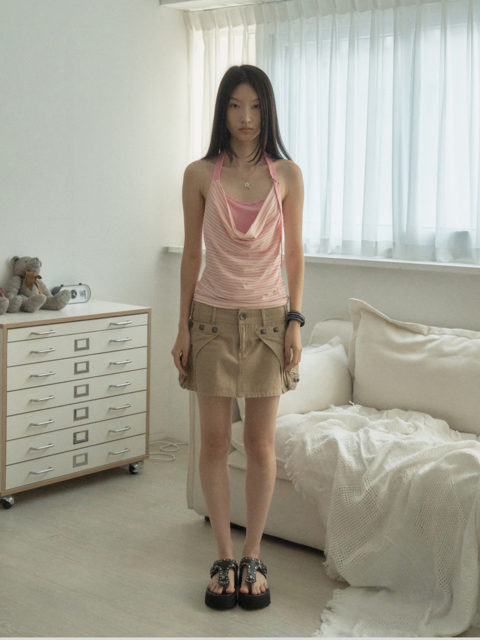 STRIPE LAYERED HALTERNECK / PINK | ファッション通販サイト NUGU