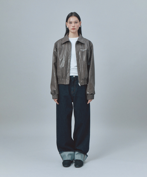 FAUX LEATHER BLOUSON - BROWN