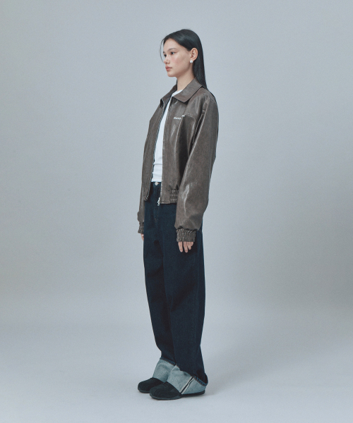 FAUX LEATHER BLOUSON - BROWN