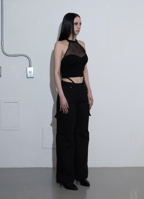 Брюки с кружевными карманами на талии (BLACK)
