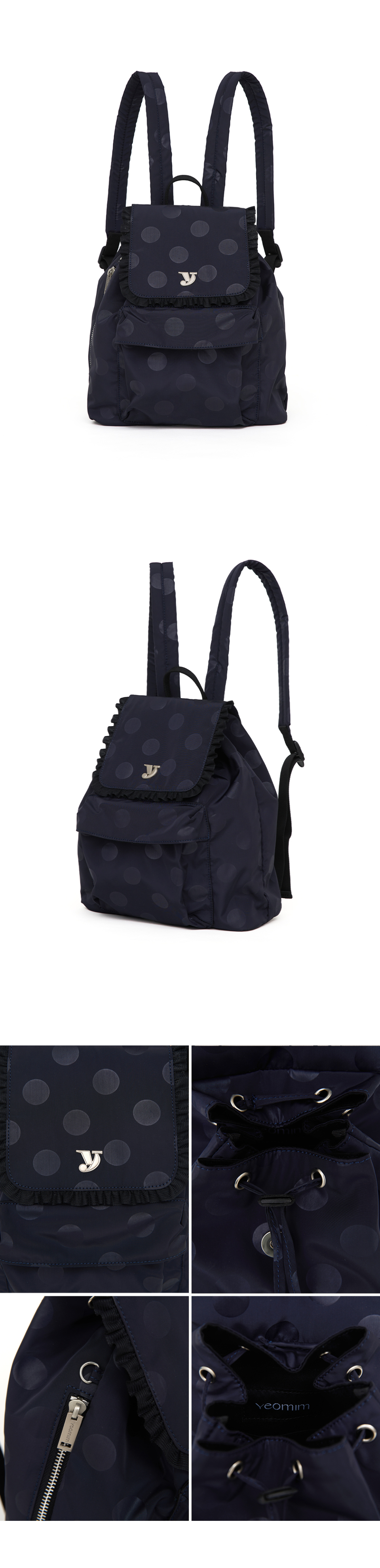 여밈(YEOMIM) mini day backpack (navy dot) - 사이즈 & 후기