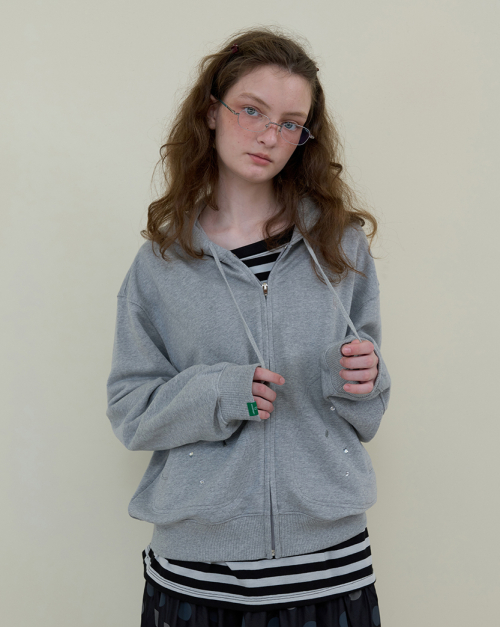 233. Худи на молнии со стразами _ Melange Grey