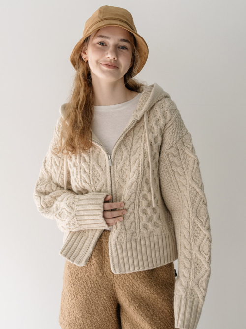 Cable two way knit zipup кардиган - бежевый