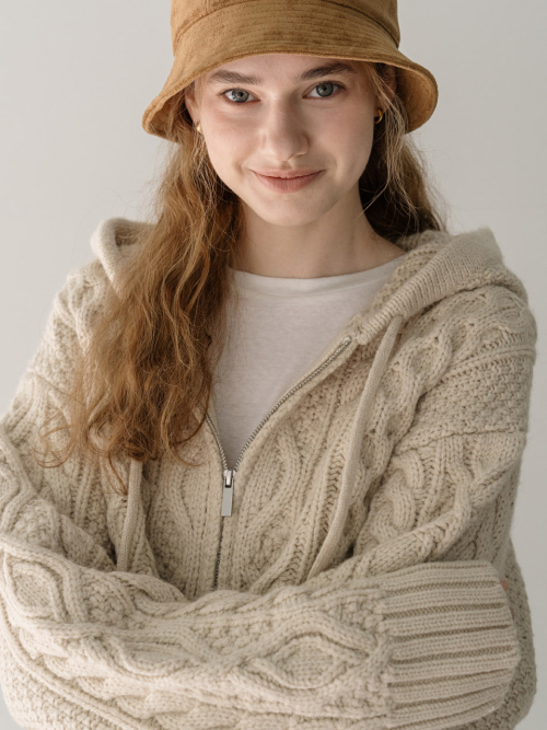 Cable two way knit zipup кардиган - бежевый